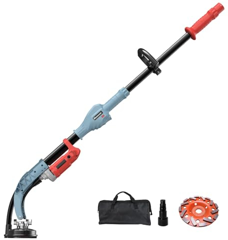 FANZWORK Betonschleifer 1010W mit Teleskopstange bis 1,20 m丨Inklusive Diamantschleiftopf 125mm und Tragtasche丨Drehzahlregelbar - Ideal für das Glätten von Beton, Fliesenkleber und Estrich