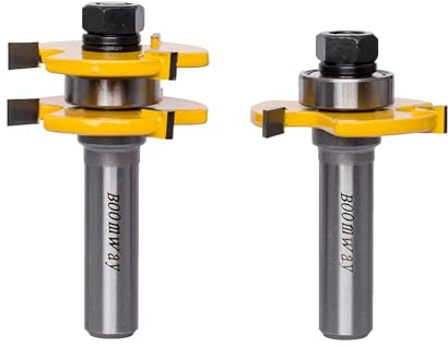 Boomway Tongue and Groove Router Bit Set, 1/2 Inch Shank, 3 Teeth, Adjustable T-Shape Cutter, 1/4 Inch Collet Size