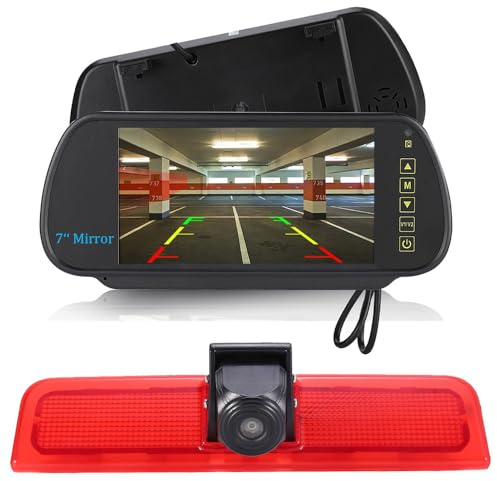 7 Zoll Auto Rückspiegel Display Monitor Einparkhilfe Bildschirm + HD Nachtsicht Bremsleuchte Rückfahrkamera Ersatz für VW Caddy Life 2K Facelift III Kasten 2KA Kombi Cross Maxi Tdi dritte 3 2003-2014