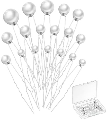 nuozodki Pearl Hair Pins, 18 Packs, Silver, Wedding & Everyday Use, 5 Sizes, Alloy & Plastic, Clip-on, Women's, Adults, Brides & Bridesmaids