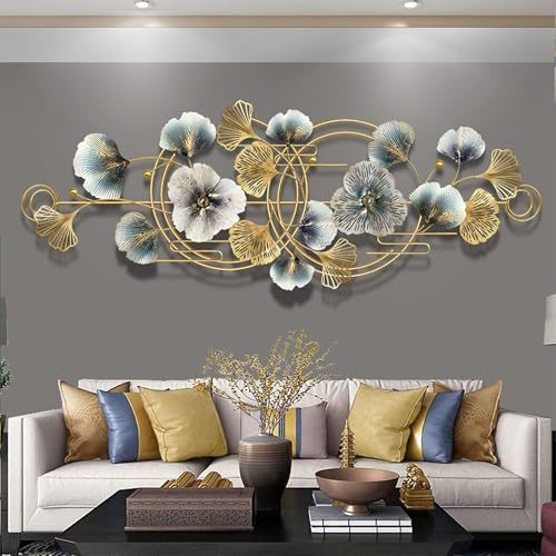 SYLUOQP Wanddeko Metall,3D Wandschmuck Wanddeko Wandverzierung Dekoration | Ginkgo Wandbild aus Metall Blätter Dekor für Wohnzimmer Hotel Hintergrund Wandverzierungen,127 * 44cm
