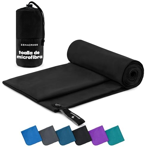ZENACROSS Serviette Microfibre avec Sac de Transport - Serviette Sport Compacte, Séchage Rapide et Absorbante Taille XL - 180 x 90 cm - Noir