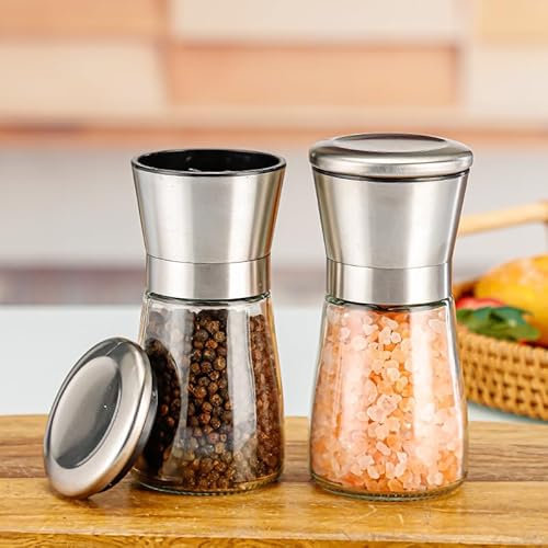 2 Piezas - Molinillo de Especias - Molinillo de Sal - Molinillo de Pimienta - Grinder - con Molino de Ajustable para un Uso Preciso, Ideal como Sal y Pimienta,Perfecto para Usar en la Cocina