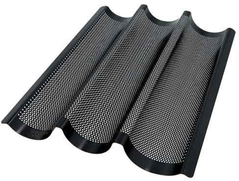 Birkmann, Bread Buddies, Baguette Blech, perforierte Baguetteform aus Karbonstahl für 3 Baguettes mit Antihaftbeschichtung und Rezeptidee, 331006
