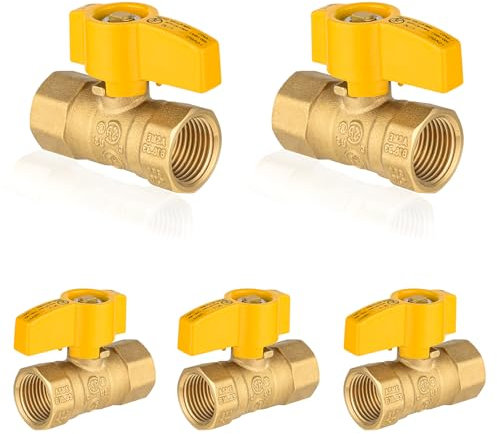 5-Pack HeSun Straight Gas Ball Valve,3/8 Inch FIP x 3/8 Inch FIP Connection, 1/4 Turn Brass Gas Shut Off Ball Valve