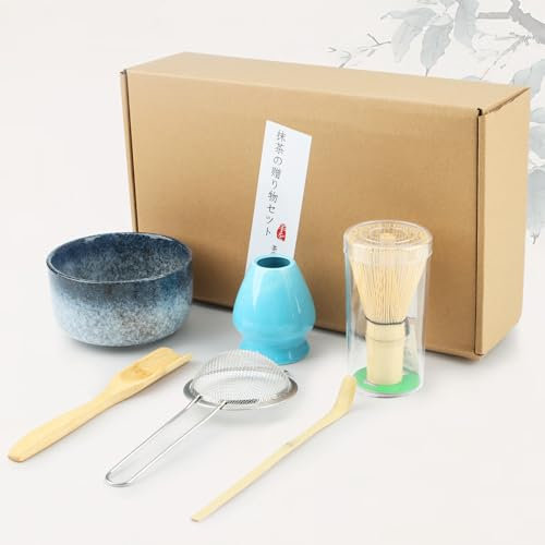 Juego de té de matcha, juego de té japonés (6 piezas), juego de batidores de matcha, juego de batidores de matcha, juego de cerámica Matcha, incluye cuenco de matcha, batidor de matcha, soporte para