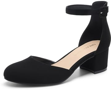 DREAM PAIRS Women's Closed Round Toe Low Block Heels Ankle Strap Chunky Heel Pumps Dress Wedding Office Party Shoes,Size 8,Black-Nubuck,DWUMPU2546