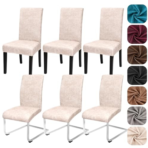 Alishomtll Sämischleder Stuhlhussen 6er Set Stretch PU Stuhlbezug Schwingstühle Elastische Hussen für Stühle Abnehmbar Esszimmer Stuhlbezüge Freischwinger für Küche Restaurant Hotel (Beige, 6 Stück)