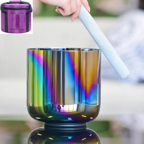 KUOYTT Cuenco de Sonido de alquimia de Colores de 432 Hz, Cuenco de Cristal para meditación de Yoga, Cuenco de Chakra de Cuarzo con percutor de acrílico y Junta tórica Gratis (Color: Nota
