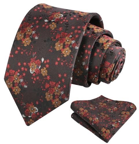 Alizeal Ensemble de cravate avec carré de poche à motif floral pour homme - Ensemble de cravate de mariage et de travail pour homme, taille unique