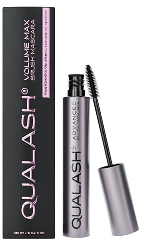 Mascara mit Wimpernserum-Effekt – QUALASH® Volume Max 10 ml – schwarze Wimperntusche für extremes Volumen, Länge & Schwung, pflegende vegane Mascara, empfohlen für rei ältereFrauen, ohne Verschmieren