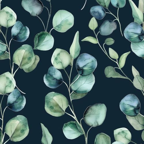 JIAOQSS Selbstklebende Tapete Aquarell Dunkelgrüne Eukalyptusblätter Mustertapete Klebefolie Möbel Muster Tapete Möbelfolie Selbstklebend für Schrank Tapete Schlafzimmer Muster