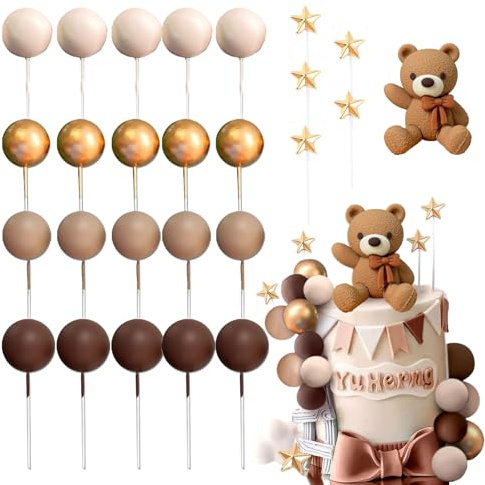 26 Pcs Baby Shower Cake Toppers, Teddy Bear Cake Toppers, for Cake Decorations for Baby Shower Birthday Party Wedding Cake Decorations