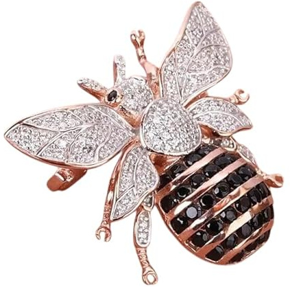 2 CT Round Lab Created Black & White Diamond Women's Bee Brooch 14K Rose Gold Over sterling Silver