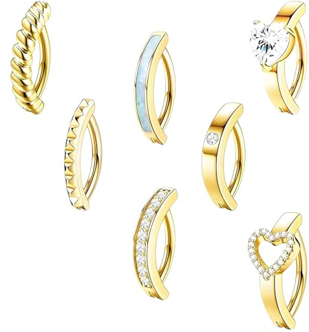 ClcIosis 7 Stück 14G Bauchnabelpiercing Gold Set, Bauchnabelpiercing Ring Gold, 10 mm Reverse Curved Clicker Piercing Bauchnabel Ring Set, Belly Piercing Schmuck für Damen Herren