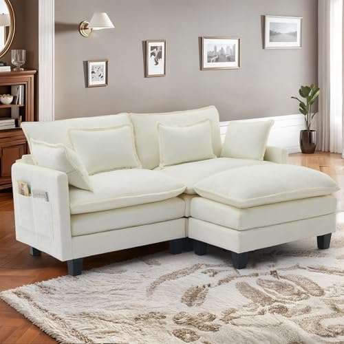 IUXPAM Modulares Ecksofa Sofa, L-förmige Couch fürs Wohnzimmer, extra Tiefe, Bequeme Chenille-Wolkensofas mit Dekokissen und beweglichem Ottoman (Beige, 2 Sitze mit 1 Ottomanen)