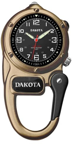 Dakota Mini Clip Microlight Pocket Watch with White Flashlight – Swiss Style Mini Watch & Army Gift – Army Brown