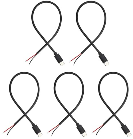 VOSSOT 5 câbles USB Type-C mâle 30 cm, câble d’alimentation 2 fils 22AWG pour recharge 15W, extension USB-C pour LED, ventilateurs, haut-parleurs, bricolage