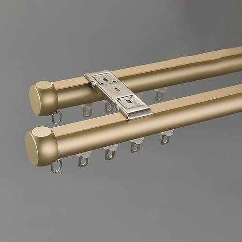 Double Curtain Track, Aluminum Alloy Silent Double Rail, Ceiling Mount Double Curtain Pole Window Rods For Living Room Bedroom Room Divider(Gold,2.3m(7.5t))