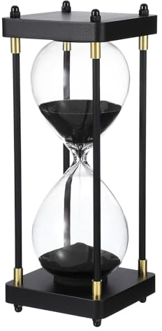 PATIKIL Large Decorative Sand Timer, 60 Minutes Wood Hour Glass Timer Modern Wooden Hour Glass for Cooking Game Office Classroom Kitchen Home, Black(Style 1)