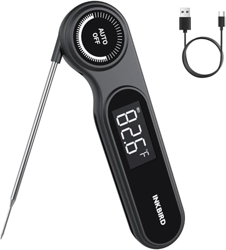 0.5 Seconds Rechargeable Instant Read Meat Thermometer for Cooking, INKBIRD Digital Food Thermometer with VA LCD Screen -58.0℉~572℉ Waterproof Kitchen Thermometer with Magnet, Candy Grill BBQ Frying