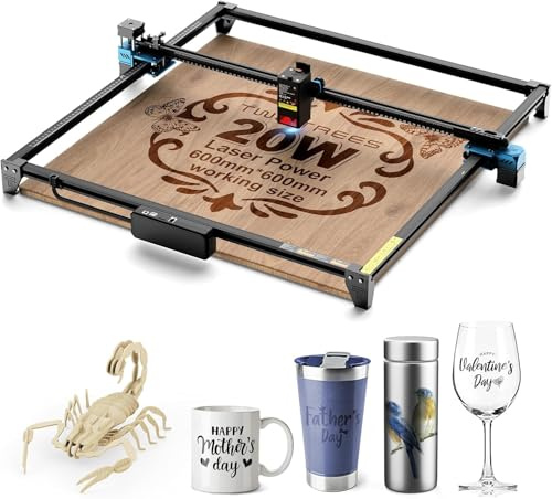 Twotrees TTS-20 Max 20W Laser Graviermaschine, 600x600mm Arbeitsbereich | LaserGRBL/LightBurn-Steuerung, Gravurgenauigkeit von 0,1 mm, unterstützt Wi-Fi-Konnektivität, Metalle und Acry