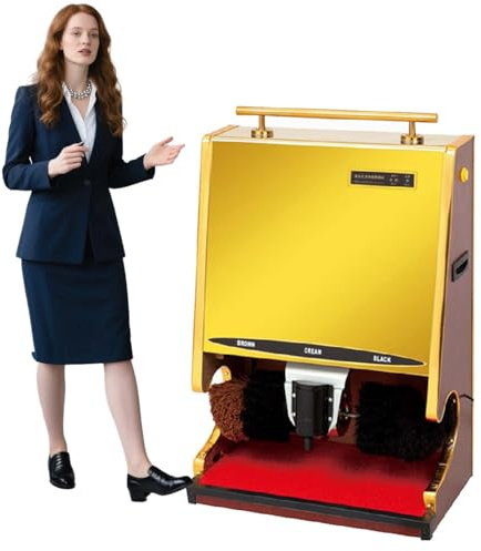 Automatisk Skoputsmaskin med Sensor, Dubbelborste för Rengöring och Vaxning, Elektrisk Skoputsare för Läder- och Skinnskor, 1200W Motor, Titanlegering, Kompakt Design(Gold)