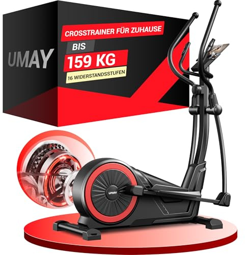 UMAY Crosstrainer für Zuhause, Crosstrainer mit 16 Widerstandsstufen | 3-in-1 Leiser Magnetischer Ellipsentrainer,40cm Schrittlänge,Herzfrequenzgriffe,LCD-Display,Tragfähigkeit 159kg