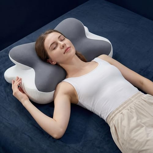 Cuscino Ergonomico Cervicale Memory Foam, Cuscino Cervicale per Dormire di Supporto con Federa Rimovibile Adatto per Dormire su un Fianco, sulla Schiena o sulla Pancia, Migliorare la Qualità del Sonno