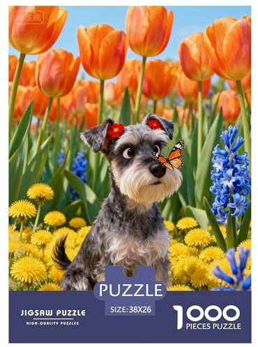 Puzzle Schnauzer Nain 1000 Pièces pour Adultes Et Enfants, Jeu D'Intelligence, Casse-tête Buisson Fleuri, Home Decor, Cadeau Enfant 38x26cm/1000pcs