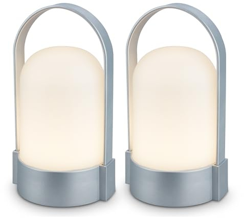 BRILONER – uppsättning av 2 LED-bordslampor trådlösa IP44 med touch, dimbar i steg, batteri utbytbar, sänglampa, LED-lampa, campinglampa, bord, batterilampa, utomhus, 8,5 x 8 x 15,5 cm, matt