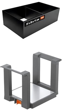 Bundle aus Blum AMBIA-LINE Schubladen-Organizer aus pulverbeschichtetem Stahl | 37×22×11 cm | Carbonschwarz + AMBIA-LINE Tellerhalter | für bis zu 12 Tellern | rutschfest & robust | Oriongrau