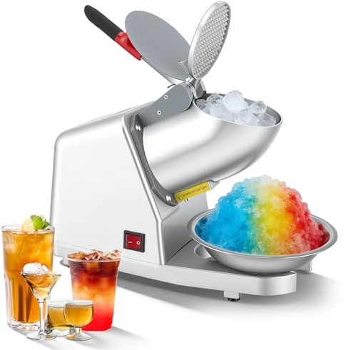 Elektrischer Eisrasierer, Edelstahl Eisbrecher 85kg/h mit 2 Klingen, Schüssel & Abdeckung, 300 W 2000 U/min Elektrisch Ice Crusher Machine für Smoothies, Cocktails, Silber