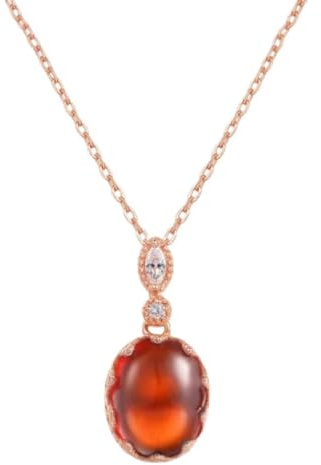 Oval granat naturliga ädelsten hänge halsband 925 Rose färg kvinnor bröllop