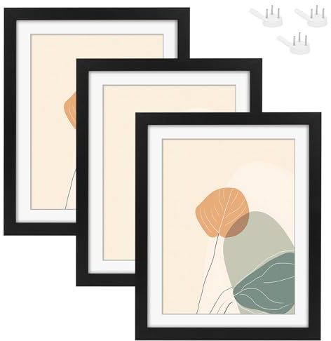 ABOHU 3er Set Bilderrahmen 20x25cm Schwarz, Holz Fotorahmen 8x10 Zoll Holzrahmen für Bilder 20x25cm mit Matte, Posterrahmen, Horizontal oder Vertikal für Wandbehänge oder Tischdekoration