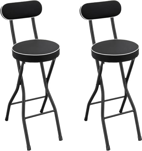 Royyalpa Set di 2 sgabelli da bar pieghevoli, da cucina con schienale e poggiapiedi, per bar, cucina, balcone, giardino, altezza seduta 65 cm (nero)
