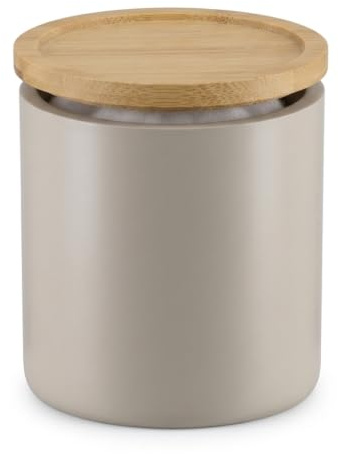 LiKeKa Wattestäbchenspender aus Bambus (Beige) | Wattepadspender Polyresin Bambusdeckel | Wattebox Wattedose Bad Organizer Kosmetikdose Ø9,5x11cm