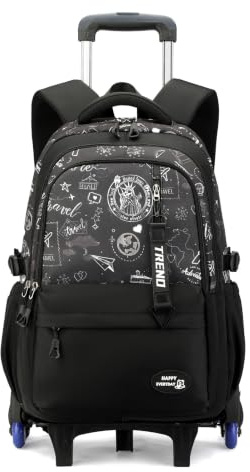 FANDARE 2 i 1 skolryggsäck med hjul vagn ryggsäck 35 l vattentät Oxford laptopfack 15,6 tum ergonomisk vadderade axelband för studenter flickor pojkar resa affärer, Svart D, L, Ryggsäck Ryggsäckar