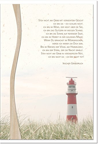 metALUm XXL Trauerkarte A4 Doppelkarte Klappkarte ohne Innentext mit weißem Umschlag – Motiv Leuchtturm – Irischer Grabspruch