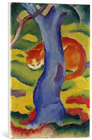 kunst für alle Leinwandbild: Franz Marc Katze hinter einem Baum - hochwertiger Druck, Leinwand auf Keilrahmen, Bild fertig zum Aufhängen, 40x55 cm