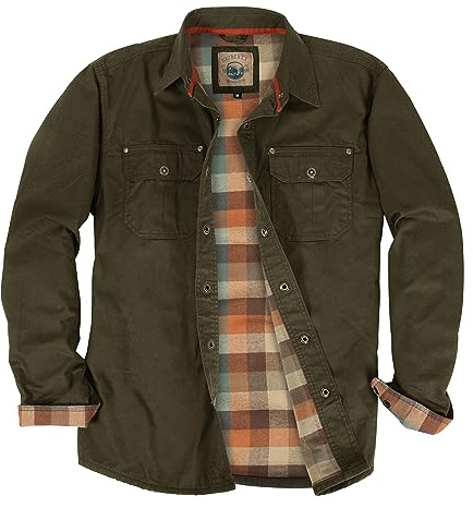 Gioberti Men's 100% Cotton Brushed and Soft Twill Shirt Jacket with Flannel Lining, Olive, L