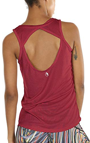icyzone Damen Yoga Sport Tank Top - Rückenfrei Fitness Shirt Oberteil ärmellos Training Tops (S, Wine