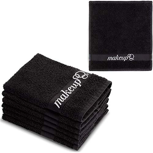 FABBPRO Schwarze Make-up-Entferner-Tücher, 6 Stück, 33 x 33 cm, hergestellt in der Türkei, ultraweich, 100 % Baumwolle, schickes Schwarz, schönes Design, sanft und sicher auf der Haut