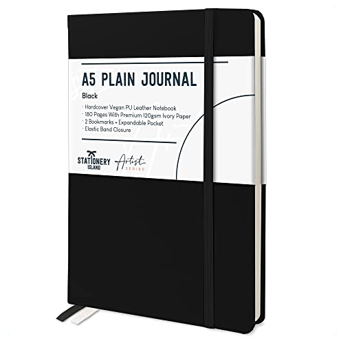 STATIONERY ISLAND Notizbuch A5 Blanko, Journal Hardcover mit 120 g/m² Dickem Papier, 180 Seiten Tagebuch, Notebook a5 für Mädchen, Reisetagebuch, Planen, Lernen, Schreiben