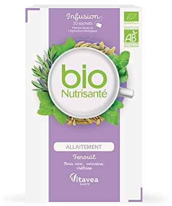 BioNutrisanté - Infusion Allaitement BIO 100% naturelle - 20 sachets - Lactation et Relaxation - Fenouil, Anis vert, Verveine, Mélisse - Vitavea