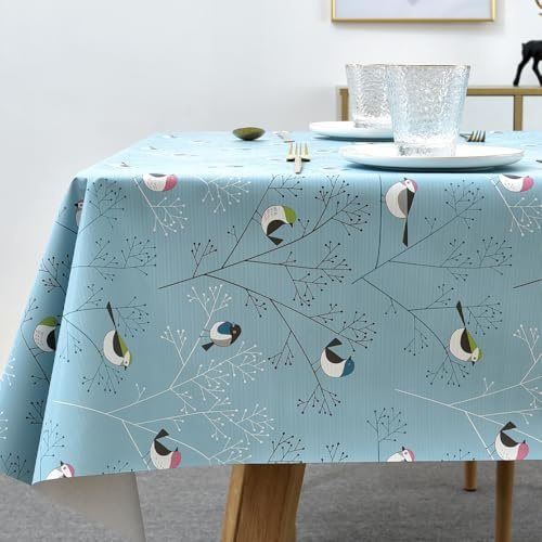 TruDelve Heavy Duty Vinyl Tablecloths Plastic Table Cloths Outdoor Waterproof Tablecloth Oilcloth Tablecloths for Rectangle Tables (84'' x 54'', Birds-2)