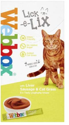Webbox Lick-e-Lix Unique Tasty Cat Treats Box (All Flavours) 5-7 Treats Per Pack Lick-e-Lix Liver Sausage & Cat Grass 5 Pack, 17 Pack