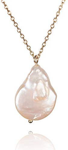 namana Collar con colgante de perla barroca para mujer, collar con colgante placcato oro, collar simple de perlas barrocas para mujeres, regalos para mujeres y adolescentes