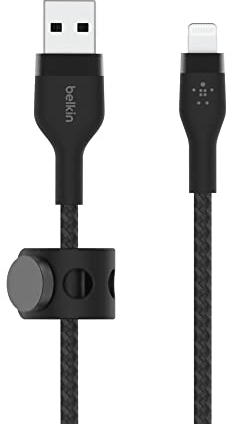 Belkin BoostCharge Pro Flex geflochtenes USB-A/Lightning-Kabel, 1 m, MFi-zertifiziertes Ladekabel für iPhone 14/14 Plus, 13, 12, Pro, Max, mini, SE, iPad und andere Geräte – Schwarz