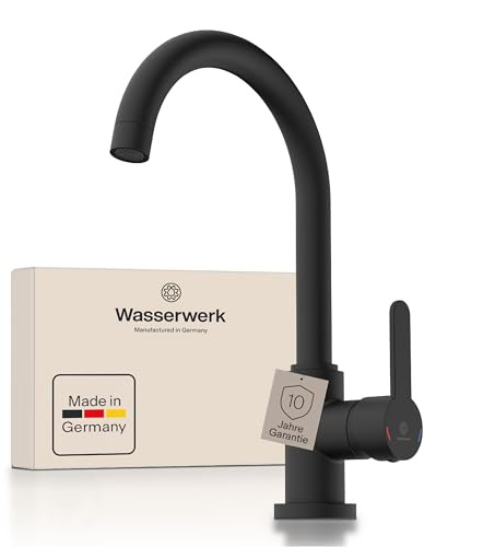Wasserwerk WK5 Küchenarmatur - Design-Wasserhahn Küche - Schwarz Matt - 360° drehbar - Armatur mit Energiesparfunktion & Verbrühschutz - Premiumqualität Made in Germany